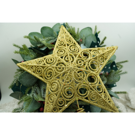 Varf decorativ de brad, Auriu, in forma de Stea, design spiralat, din Plastic/Metal, 29 cm x 38 cm, Interior/Exterior, Flippy [4]