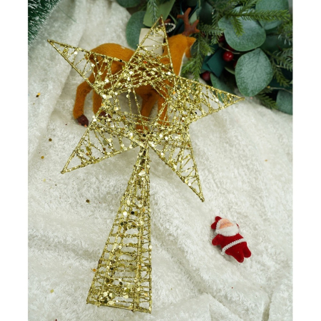 Varf decorativ de brad, Auriu, in forma de Stea, infasurata, din Plastic/Metal, 20 cm x 28 cm, Interior/Exterior, Flippy [7]