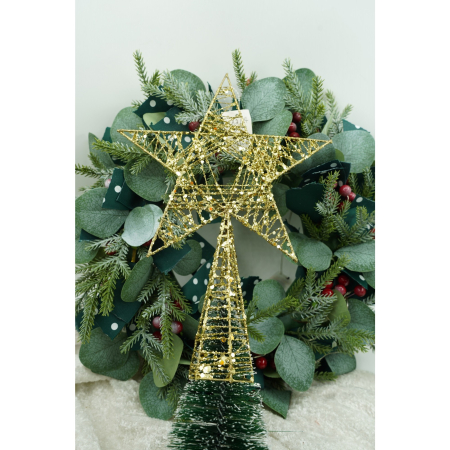 Varf decorativ de brad, Auriu, in forma de Stea, infasurata, din Plastic/Metal, 20 cm x 28 cm, Interior/Exterior, Flippy [1]