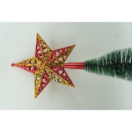 Varf decorativ de brad, Rosu/ Auriu, in forma de Stea, design spiralat, din Plastic, 19 cm x 21 cm, Interior/Exterior, Flippy [1]