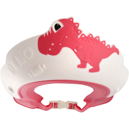 Articole pentru baie - Viziera de Protectie Baie Pentru Copii, Fippy, Model Dinozaur, Dimensiune ajustabila, Durabil, Usor de curatat, Impotriva Samponului, pentru Ochi si Urechi, TPE+PP, 22x21 cm, Rosu