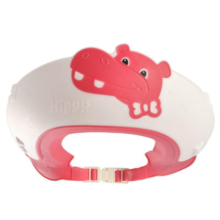Articole pentru baie - Viziera de Protectie Baie Pentru Copii, Fippy, Model Hipopotam, Dimensiune ajustabila, Durabil, Usor de curatat, Impotriva Samponului, pentru Ochi si Urechi, TPE+PP, 22x21 cm, Rosu
