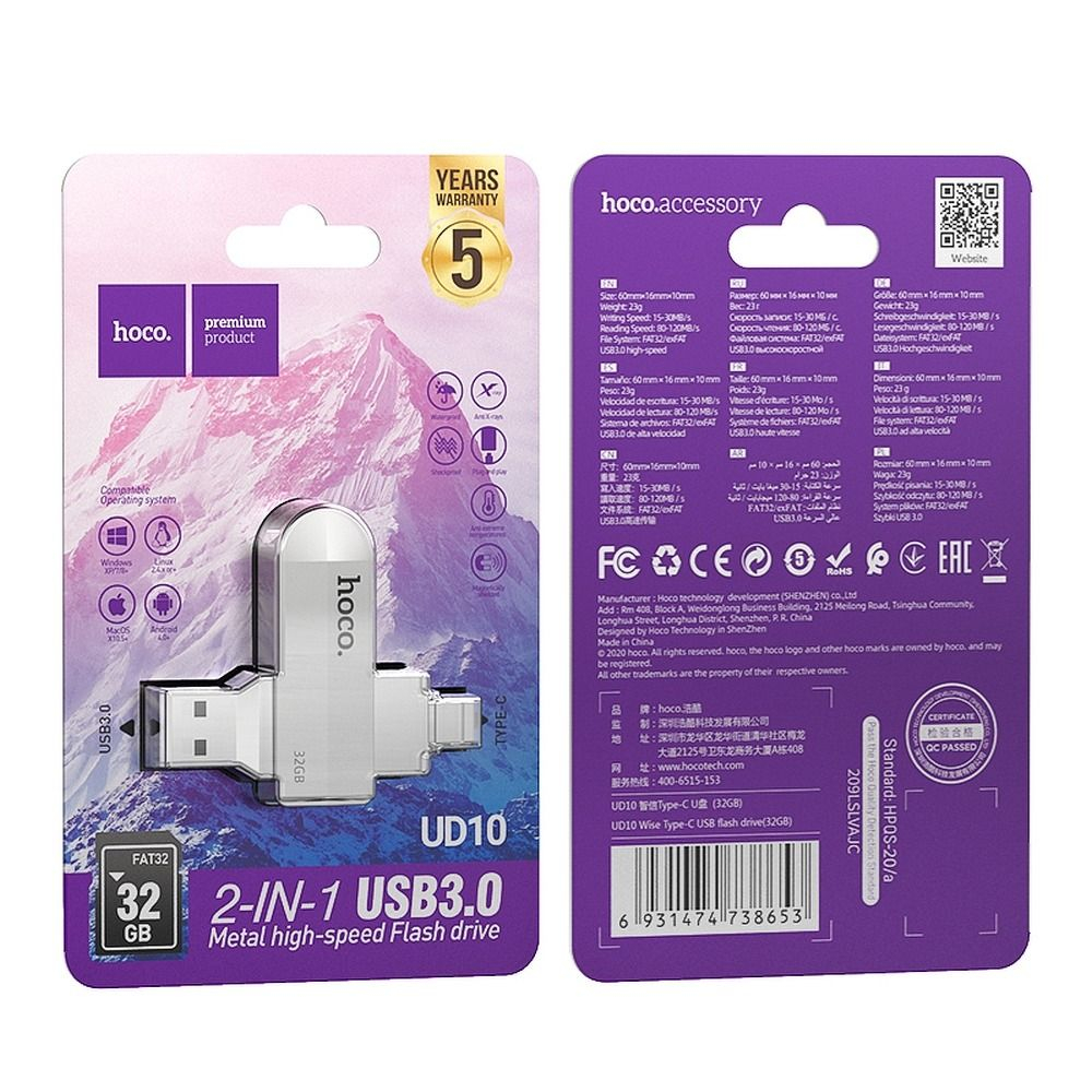 HOCO pendrive Wide UD10 USB + Type C 32GB USB3.0 [3]