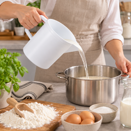 Totul pentru Cofetarie, Patiserie,Pizza - Cana gradata cu maner inchis alba- 2 L