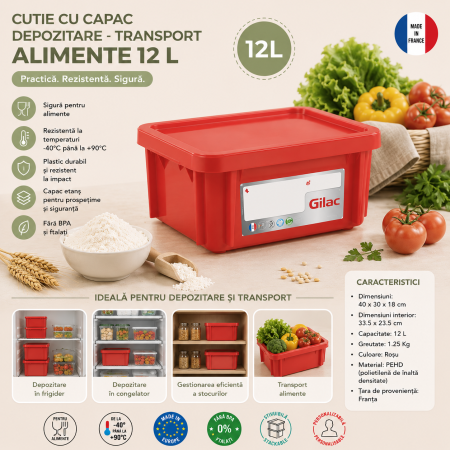 Accesorii Horeca/Depozitare/Transport - Cutie Cu Capac Depozitare - Transport Alimente 12 L