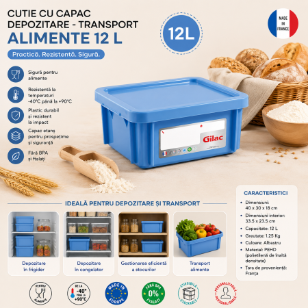 Cutie Cu Capac Depozitare - Transport Alimente 12 L - Albastru