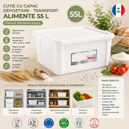 Accesorii Horeca/Depozitare/Transport - Cutie Cu Capac Depozitare - Transport Alimente 55 L