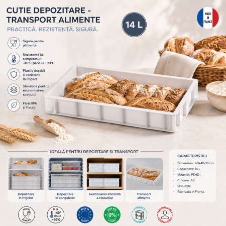 Accesorii Horeca/Depozitare/Transport - Cutie Depozitare - Transport Alimente, 60x40xh8cm, Capacitate 14 L - G179441