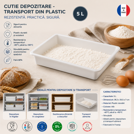 Accesorii Horeca/Depozitare/Transport - Cutie Depozitare - Transport Din Plastic Rezistent Alb, 5L