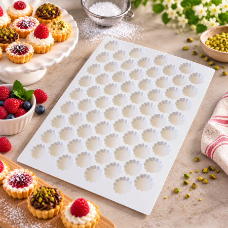 Totul pentru Cofetarie, Patiserie,Pizza - Foaie de taiat 72 forme rotund ondulat Ø 3.5 cm