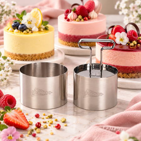 Forme Metal - Forma Inox Rotunda Mousse Set 2 Piese cu Extractor, Ø 90 mm