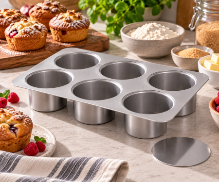 Tavi, Forme/Folii Coacere, Cosuri - Forma/tava  Mini Cheesecake 6 cavitati  Ø 8 cm,fund detasabil