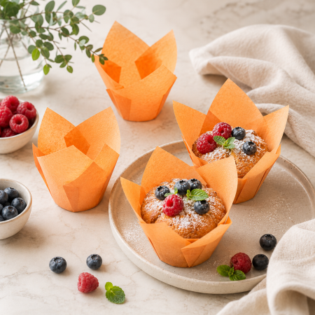 Storcatoare/ Dozatoare suc Fructe - Forme pentru briose lalea  h 55 mm portocaliu set 1000 bucati