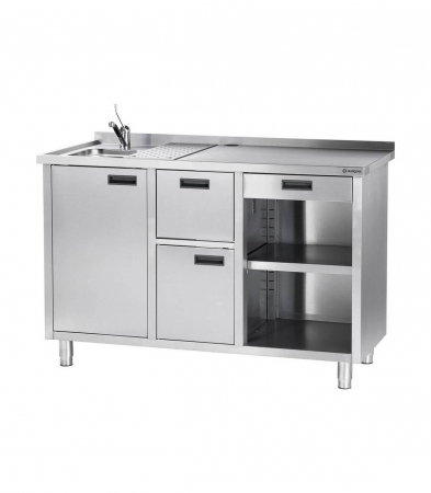 Mese Inox Cafea - Masă din Inox pentru Aparatul de Cafea cu Scurgere si Chiuvetă