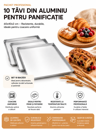 Tavi, Forme/Folii Coacere, Cosuri - Pachet 10 tavi aluminiu neperforat