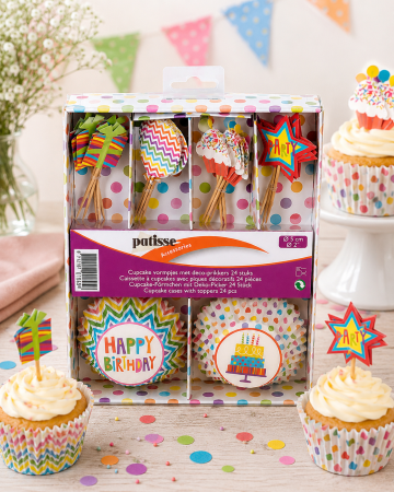 Forme Briose - Pachet 24 forme briose hartie si toppere - la multi ani
