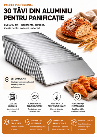 Totul pentru Cofetarie, Patiserie,Pizza - 30 tavi din aluminiu neperforat 60x40