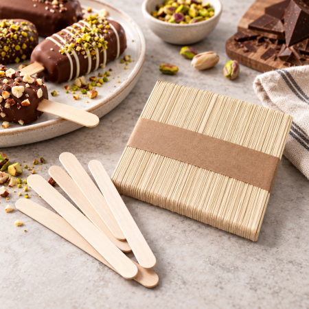 Totul pentru Cofetarie, Patiserie,Pizza - Set 500 bete pentru inghetata lemn lungime 113 mm