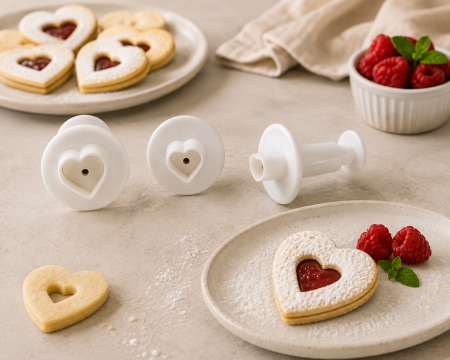 Totul pentru Cofetarie, Patiserie,Pizza - Set decupatoare cu extractor, forma inima, 3 piese