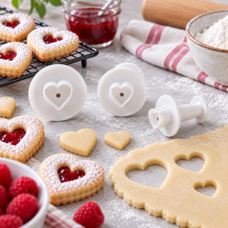 Totul pentru Cofetarie, Patiserie,Pizza - Set decupatoare cu extractor, forma inima 3 piese
