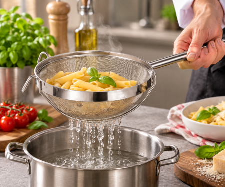 Totul pentru Cofetarie, Patiserie,Pizza - Strecuratoare inox cu maner si garda Ø26 cm