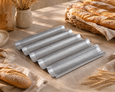 Tavi, Forme/Folii Coacere, Cosuri - Tava baghete aluminiu 60x40 - 5 canale longitudinale, cadru nituit