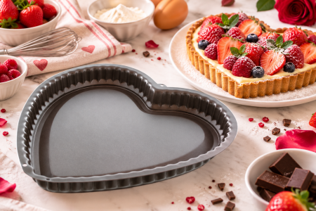 Totul pentru Cofetarie, Patiserie,Pizza - Tava de copt in forma de inima cu margine striata WALTER - 1.3 l