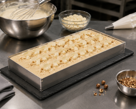 Tavi,Retine Pizza - Tava cofetarie din inox cu o margine detasabila 580x200x20 mm