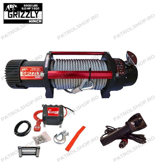 Electric winch Grizzly 9500 lbs - 4310 kg - steel cable - PATROL SHOP [1]