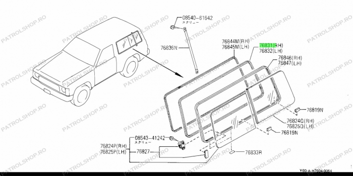 Right rear side window weatherstrip OEM Nissan Patrol Y60 SWB - PATROL SHOP [1]
