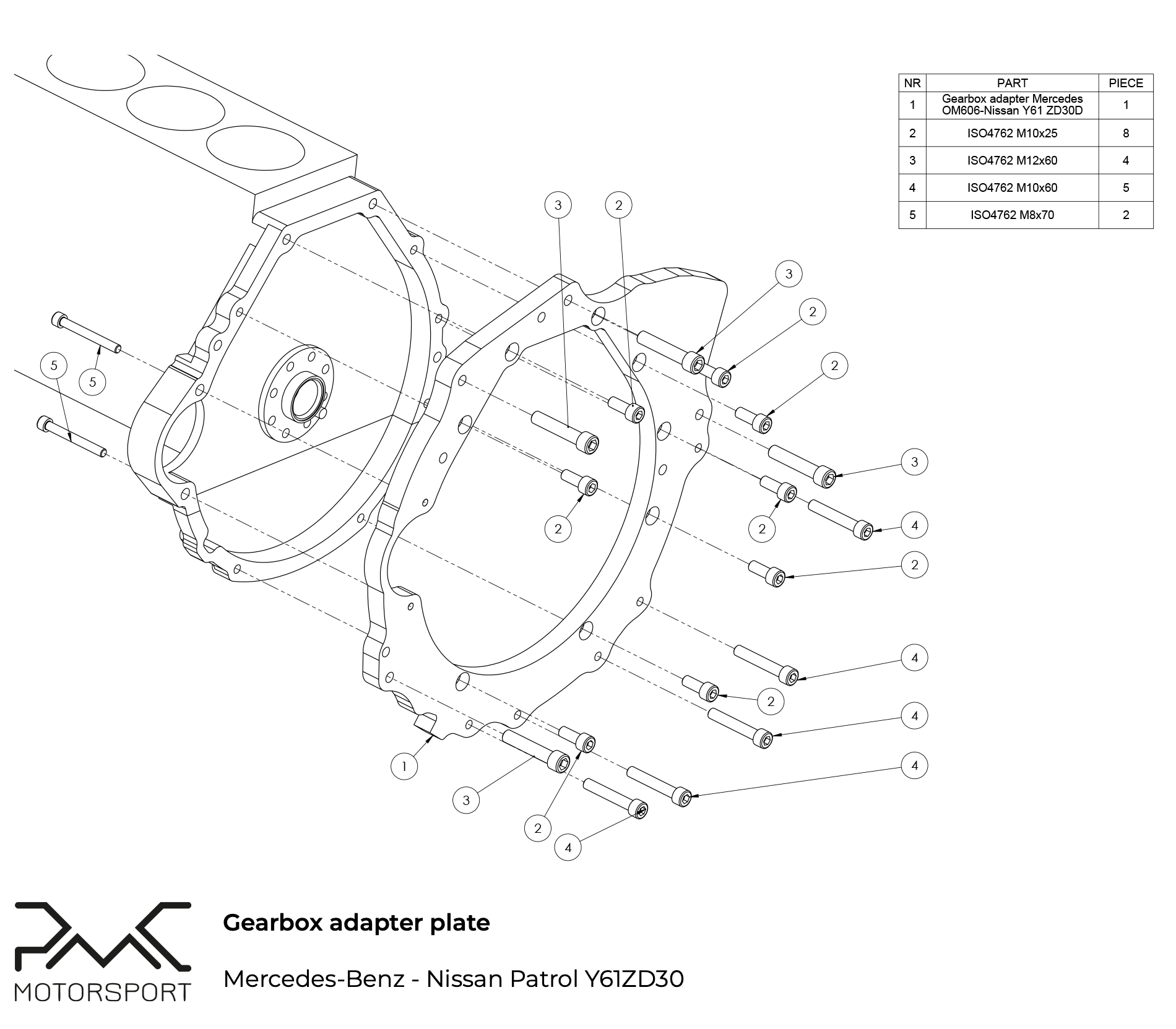 Engine adapter plate Mercedes OM605 OM606 - gearbox Nissan Patrol 3.0 - PATROL SHOP [3]