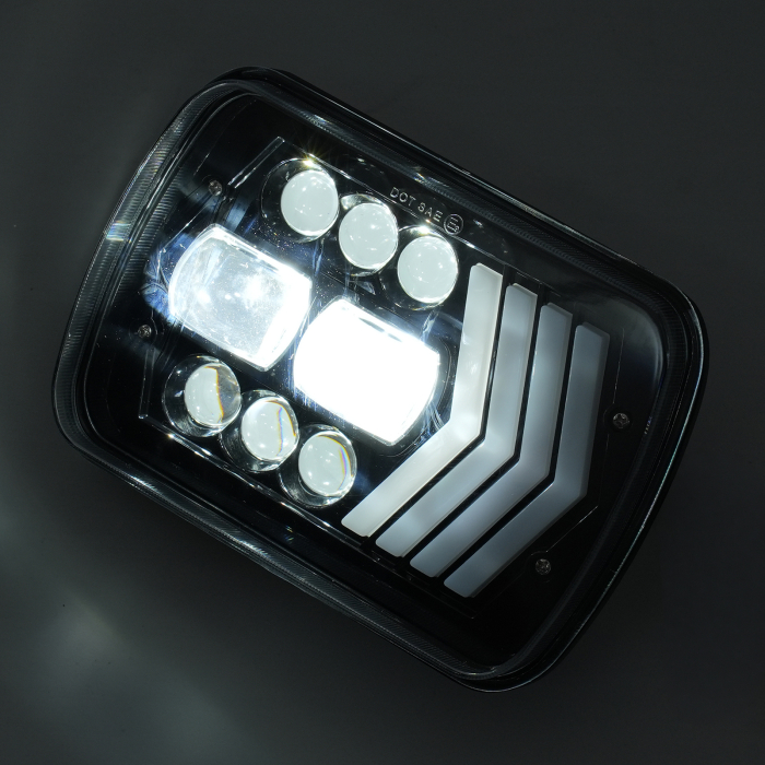 Set faruri LED dreptunghiulare 5x7 inch - cu DRL alb si semnalizare galbena - 12-24V [7]
