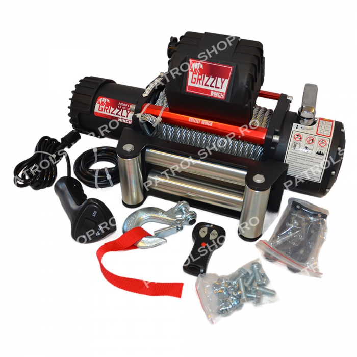 Electric winch Grizzly 13000 lbs - 5897 kg - 180:1 ratio - steel cable - PATROL SHOP [1]