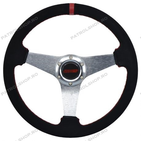 Universal steering wheel 350 mm flat suede leather RACES - PATROL SHOP [1]
