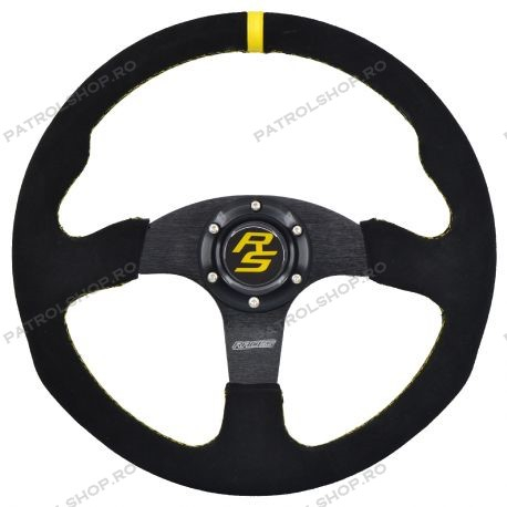 Universal steering wheel 350 mm flat suede leather RACES - PATROL SHOP [1]