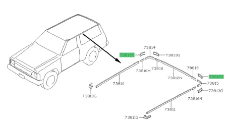 Exterior - End cap roof moulding OE Nissan Patrol Y60 - side right/rear left