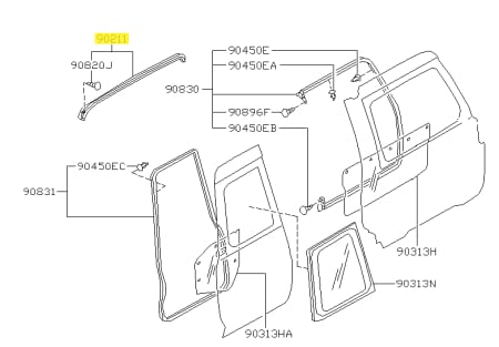 Weatherstrips - Back doors opening upper weatherstrip OEM Nissan Patrol Y61