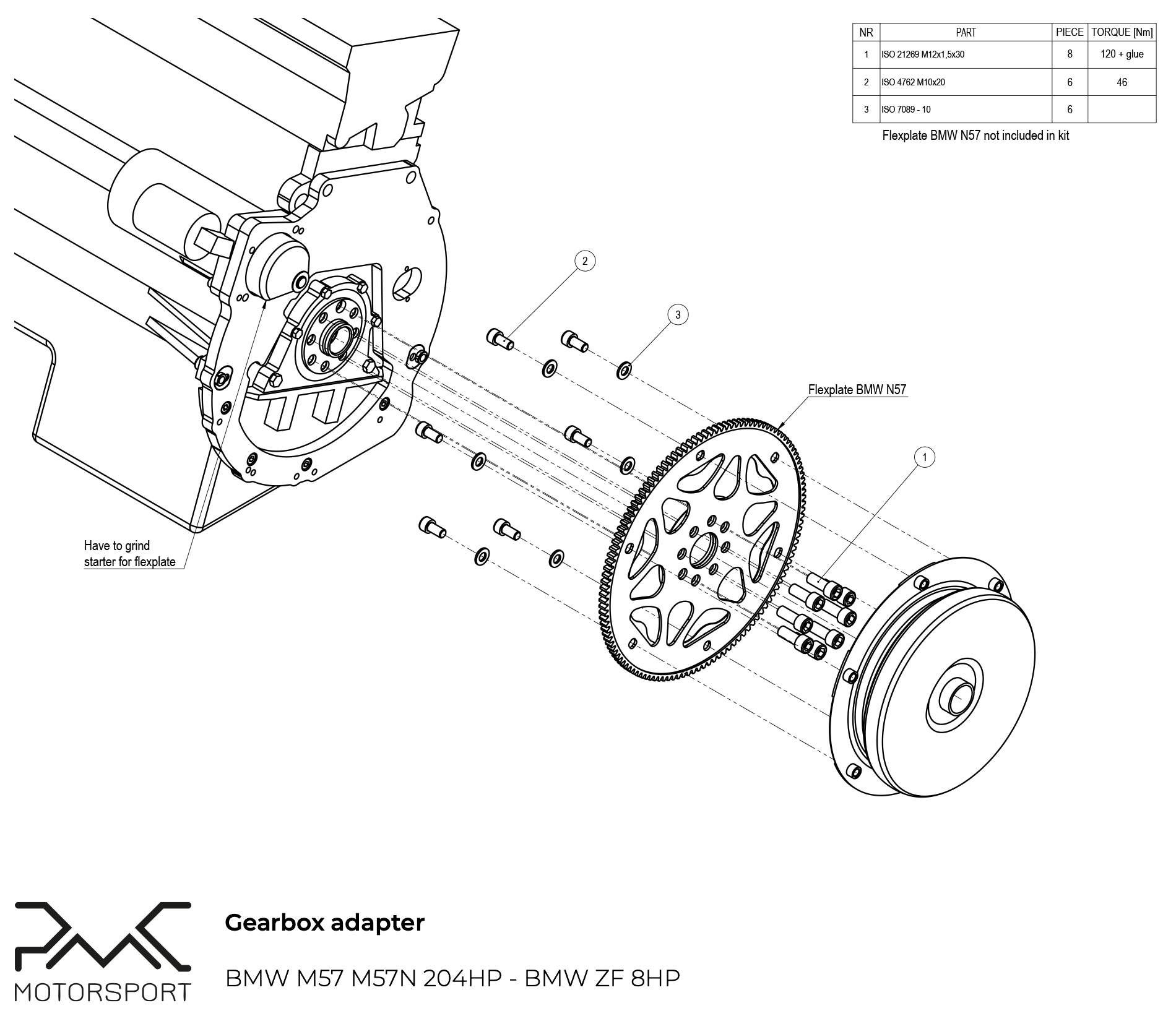 Engine adapter plate BMW 3.0d M57 - gearbox BMW 8HP/GS6-53DZ - PATROL SHOP [2]