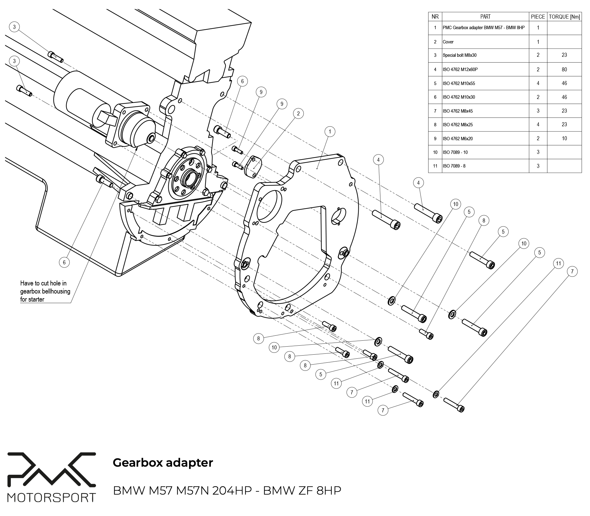 Engine adapter plate BMW 3.0d M57 - gearbox BMW 8HP/GS6-53DZ - PATROL SHOP [1]