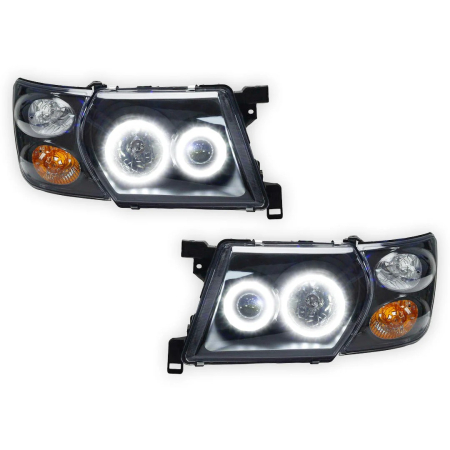 Faruri - Set faruri angel eyes + semnalizari tuning negre Nissan Patrol Y61 1998-2004