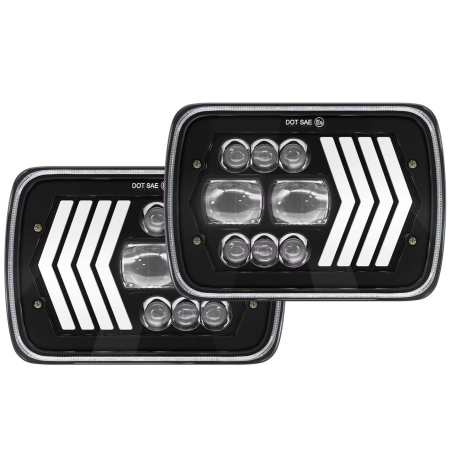 EXTERIOR - Set faruri LED dreptunghiulare 5x7 inch - cu DRL alb si semnalizare galbena - 12-24V
