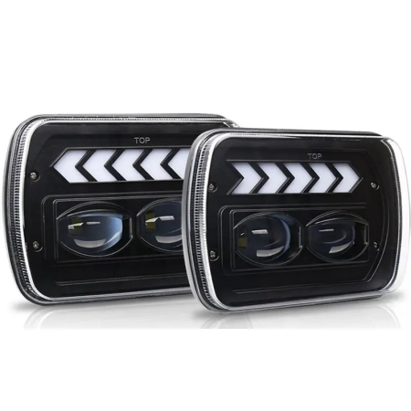 EXTERIOR - Set faruri LED dreptunghiulare 5x7 inch - cu DRL alb si semnalizare galbena - 12-24V