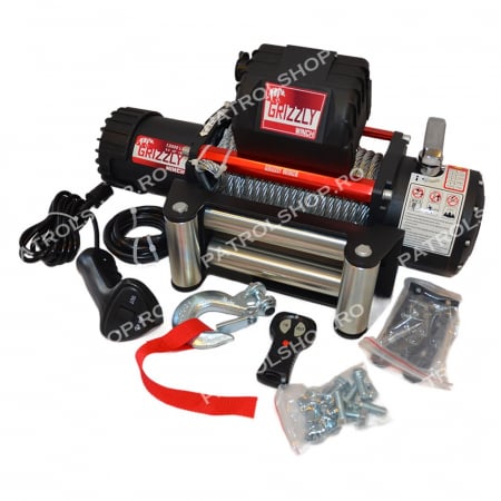 Electric Winches - Electric winch Grizzly 13000 lbs - 5897 kg - 180:1 ratio - steel cable - PATROL SHOP