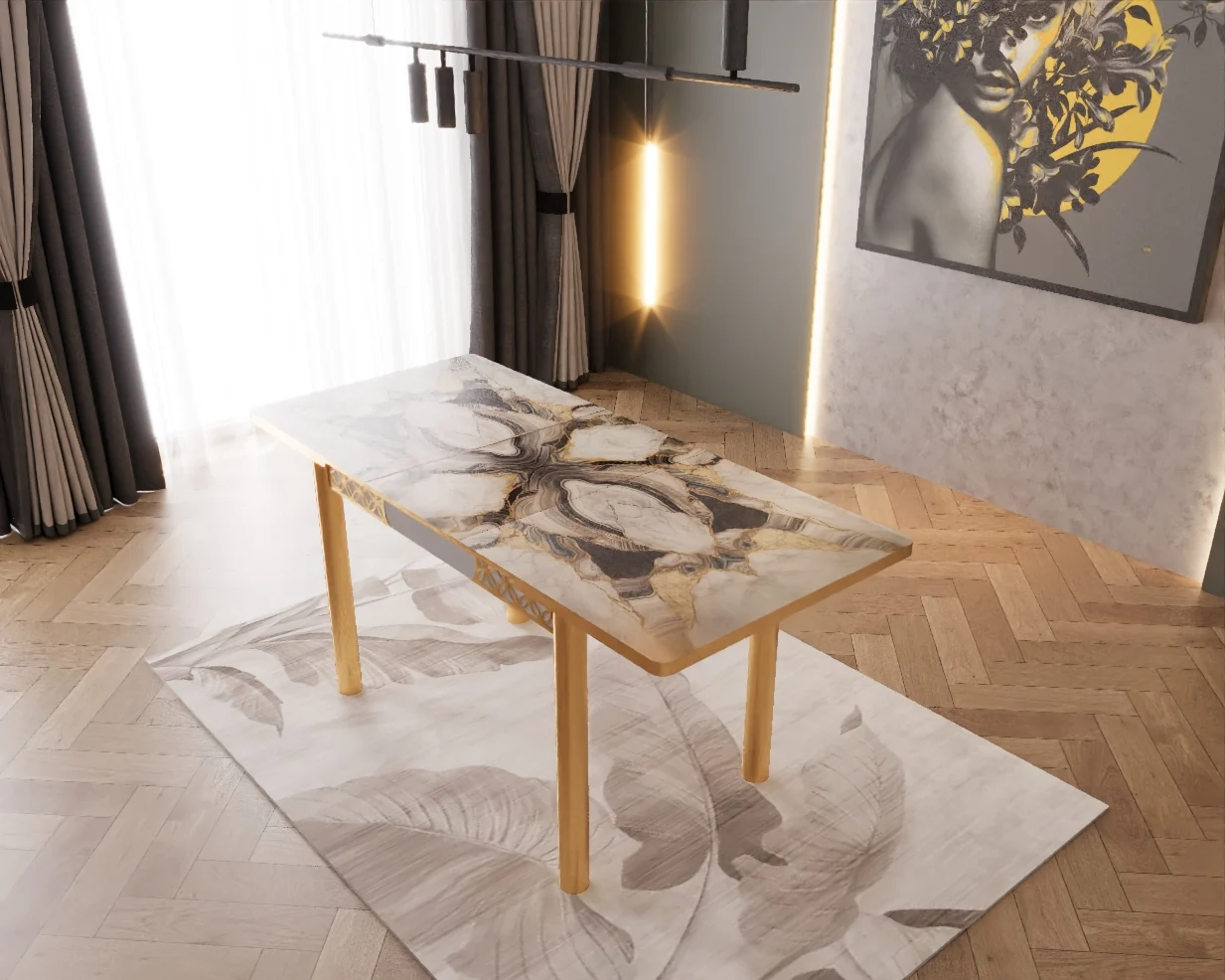 Set masa extensibila cu 6 scaune Lux Culoare GRI [6]