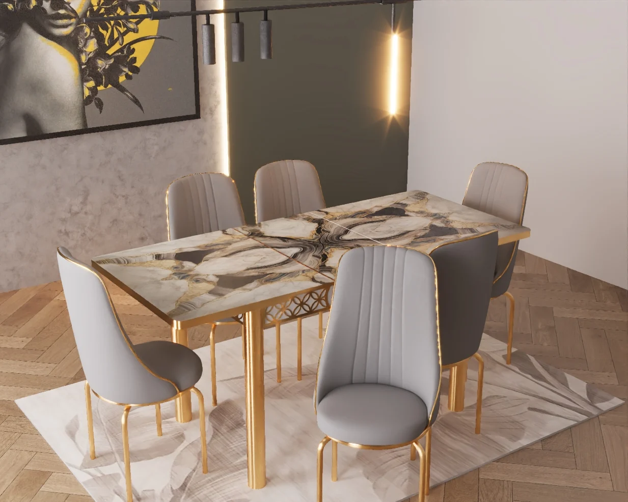Set masa extensibila cu 6 scaune Lux Culoare GRI [2]