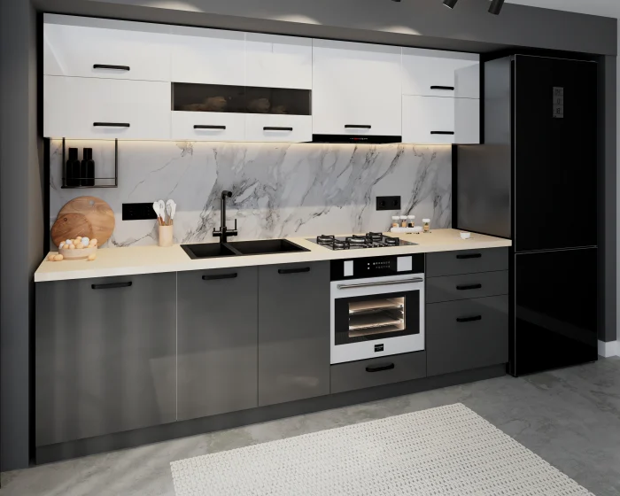 Bucatarie Daria MDF, 260x60x200cm, Alb+Gri antracit [2]