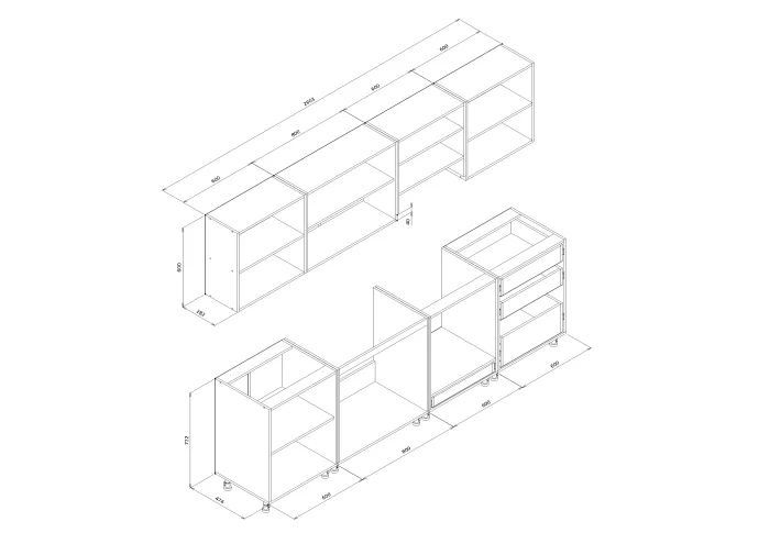 Bucatarie Daria MDF, 260x60x200cm, Alb+Gri antracit [5]