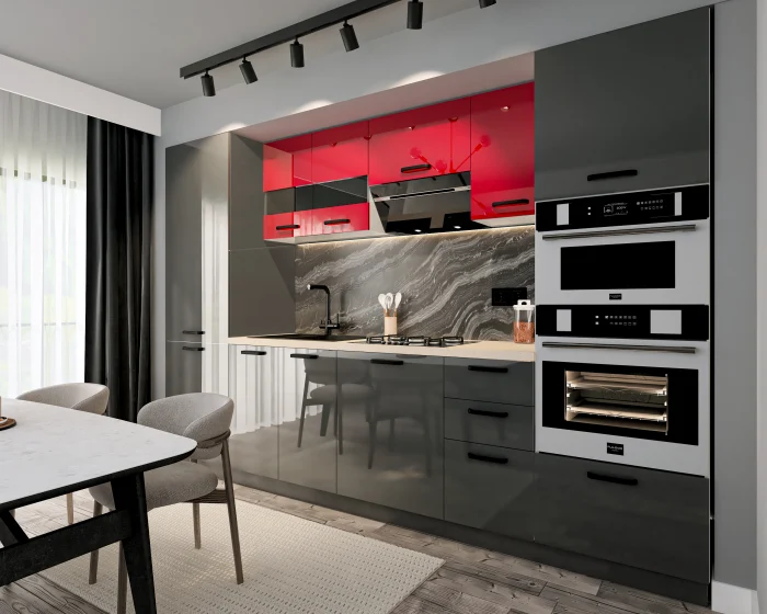 Bucatarie Daria MDF Rosu/Antracit 303x60x200 cm [2]