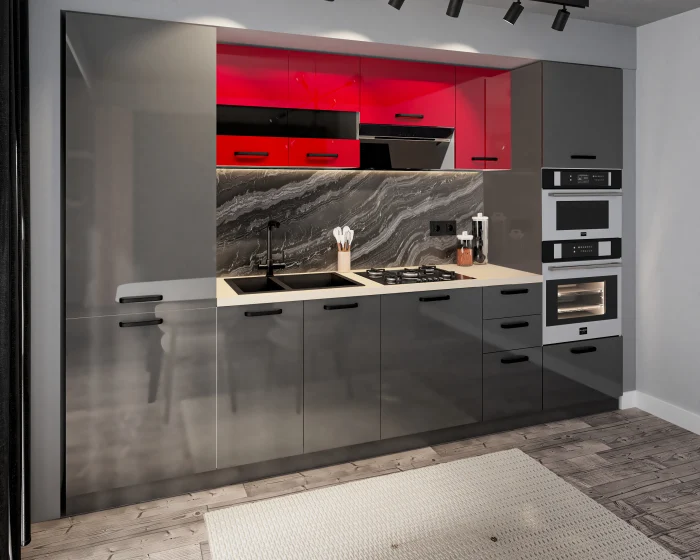 Bucatarie Daria MDF Rosu/Antracit 303x60x200 cm [3]