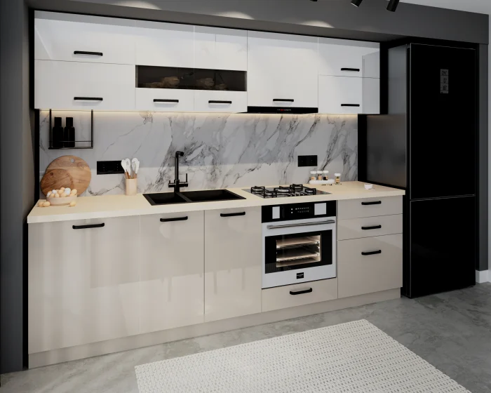 Bucătărie Daria MDF V1 Alb Cappuccino 260x60x200 cm [3]